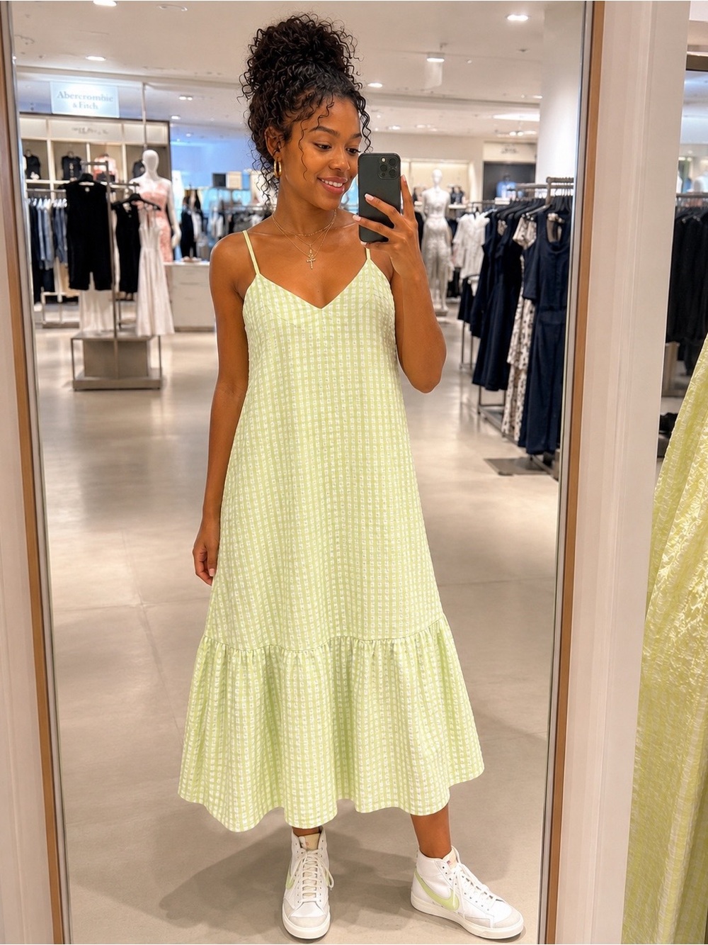 Miss Selfridge | Lime Green Seersucker Gingham Mini Dress | US 6
